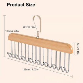 2 Pack Belt Hanger for Wardrobe, Anti Slip Multi Hook Coat Rack Multifunctional Coat Hanger Hooks with 8 Hooks Save Space Hangers for Clothes Rotating Tie Rack