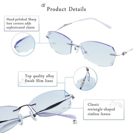 LifeArt Blue Light Blocking Glasses, Computer Reading Glasses, Anti Blue Rays, Reduce Eyestrain, Rimless Frame Tinted Lens with Diamond, Stylish for Men and Women (+1.00 Magnification)