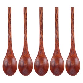 5PCS Japanese Style Wood Spoon Long Handle Soup Spoons Household Tableware Kitchen Tools