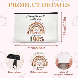 SEAOYOZO 50th Birthday Gifts for Women, 1975 Birthday Makeup Bag With Natural Stone Bracele And Keychain, Gifts for Her, Mom Sister, Teacher, Coworker Friends Grandma