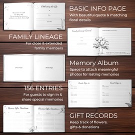 Funeral Memory Book Set, Leather Hardcover Book of Condolences Memory Book with Pen, Table Sign & Photo Tape, Remembrance Condolence Book for Funerals, Memorial Services, and Celebration of Life Event