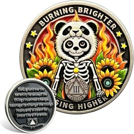 Leafence Sobriety Coin Panda Skeleton Design Sobriety Coin Recovery Addiction NA AA Chips and Medallions Challenge Coin Narcotics Alcoholics Anonymous Gifts (Panda Skeleton - Grey, 3 Years)