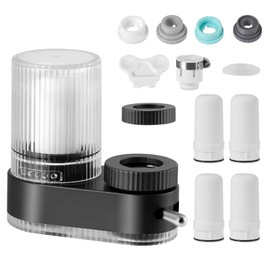 Water Filter Tap with 7 Layer Long-Life Tap Water Filter System for UK Taps, 304 Stainless Steel & High Precision Ceramic Filter Reduces Chlorine and Odor - Fits Standard Faucets (4 Filters Included)