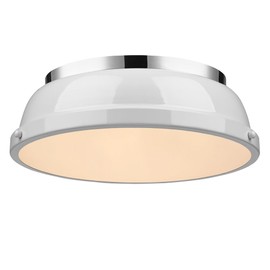 Golden Lighting 3602-14 CH-WH Duncan Flush Mount, Chrome with White Shade