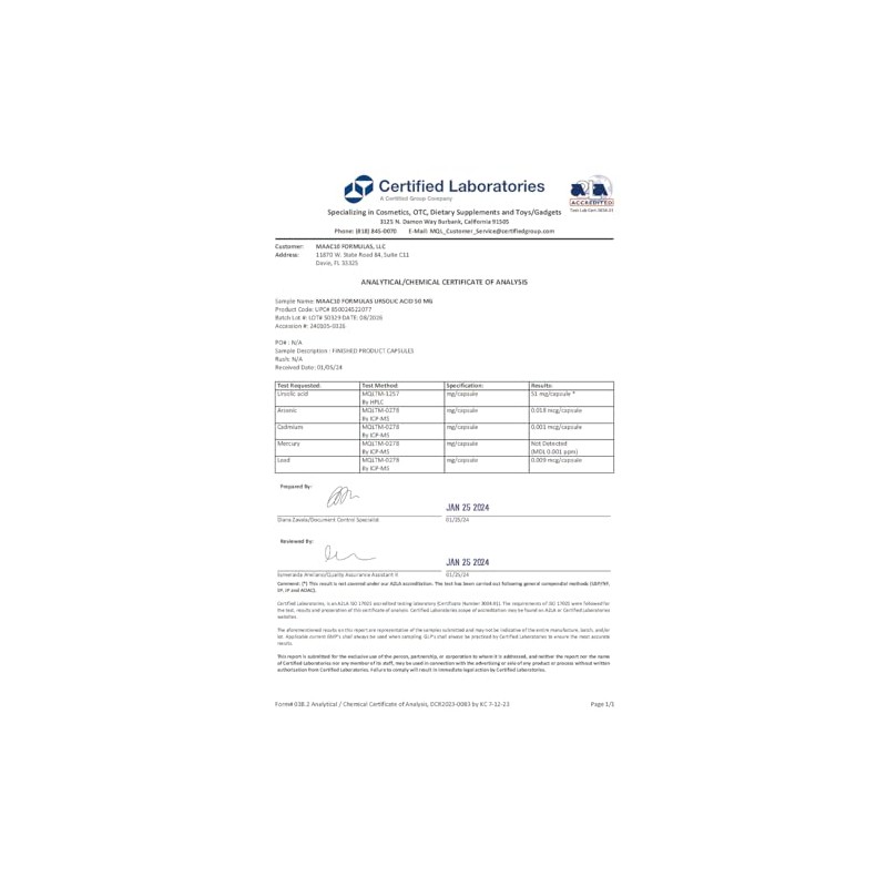 MAAC10 Formulas - Ácido Ursólico 50 m- 100 Cápsulas -
