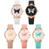 JewelryWe Butterfly Dial Leather Watch: Ladies Yellow Simple Casual Analog