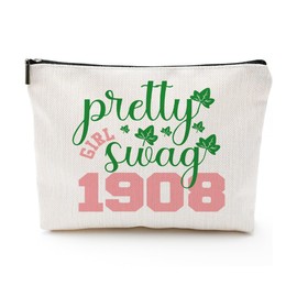 Sorority Gift Pink and Green Canvas Makeup Bags, Cosmetic Organizer for Sisters & Friends Greek Sorority Paraphernalia