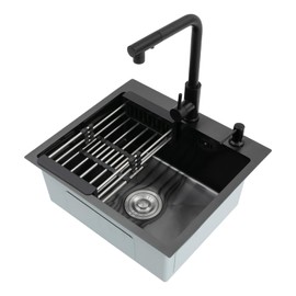 19.7 x 17.7 inch Kitchen Sink, Single Bowl Stainless Steel Sink Multifunctional Drop In Sink with Pull-Down Faucet and Multiple Accessories, 7.9” Deep Sink