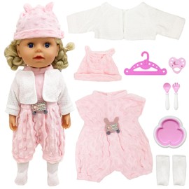 Doll Clothes for 14-18 Inch 35-45 cm Baby Doll, Cute Doll Clothes, One-Piece Outfit with Coat, Jumpsuit, Hat, Crockery Set, Dummy Socks, Girls, Birthday