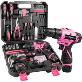 JENABOM Tool Set - 12V Cordless Drill Set, 151 Piece Home Tools Kit With Pink Power Drill, Hand Tool Kits for Men & Women, Perfect for Homeowner, Diyer, Handyman