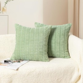 huipinghu 2-Pack Corduroy Soft Striped Cushion Covers Boho Decorative Throw Pillow Covers Square Cushion Case Home Decor Pillow Cases for Couch Sofa Bed Living Room (Green, 40 * 40cm)