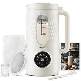 KFJ 8 in 1 Nut Milk Maker Machine, 41oz Homemade Coconut, Soy, Oat, Almond, Plant Based Milks and Non-Dairy Beverages with Delay Start/Boil Water/Self-Cleaning, White