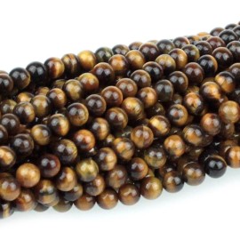 Yummy Treasures Dakota Stones Tiger Eye 4mm Round Gemstones. 8" Strand. TGE4RD-8