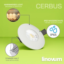 linovum CERBUS LED Recessed Spotlight Wet Room Bathroom IP65 Outdoor Low Installation Depth 22 mm - Recessed Spotlight 230 V Warm White Spot White Round