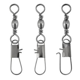 Alwonder 50 Pcs Fishing Barrel Swivel with Safety Snap Interlock Snaps Solid Rings Connector Clips 100% Stainless Steel Copper Corrosion Resistance Size2