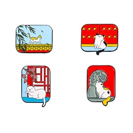 Cartoon Cats Walking On The Wall Brooch Enamel Lapel Pin Set Chinese Style Building Cat Brooch for Backpacks Hats Clothes Decor Alloy Cat Enamel Spring Brooch Pins Fashion Jewelry