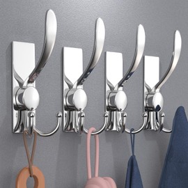 VAEHOLD 2 Pack Adhesive Towel Hooks Robe Towel Wall Hooks Stainless Steel Heavy Duty Coat Hooks, Multifunctional Practical Hooks for Hanging Bathrobes, Coats (Bright Surface)