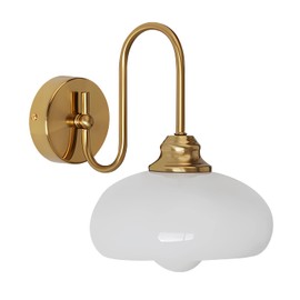 KCO Lighting 1-Light Vintage Bathroom Wall Sconces Gold Globe Wall Sconce Lighting Brushed Brass Bedroom Wall Lighting Milk Glass Wall Light Industrial Wall Lamp for Hallway Porch