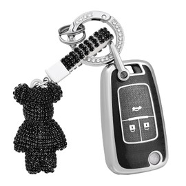 OFF WE GO Car Key Cover Case Car Key Fob for Opel Vauxhall Astra Gtc Insignia Vectra Cruze Captiva Orlando Insignia Full Protection Car Keychain Shell Car Key Holder Box 3 buttons, Black Silver