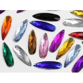 Allstarco 28x8mm Blue Sapphire CH09 Flat Back Teardrop Sew On Beads for Crafts Plastic Acrylic Rhinestones with Holes for Sewing, Clothing Embelishments, Costume Cosplays - 30 Pieces