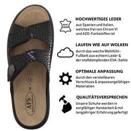 AFS Shoes 2808 Comfortable Ladies’ Leather Mules, Practical Work Shoes with Interchangeable Foot Bed, Comfortable Slippers - black, size: 38 EU