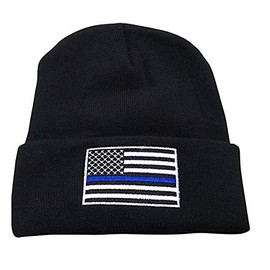 Thin Blue Line USA Flag Knit Skull Cap Hat Beanie Support Police Law Enforcement