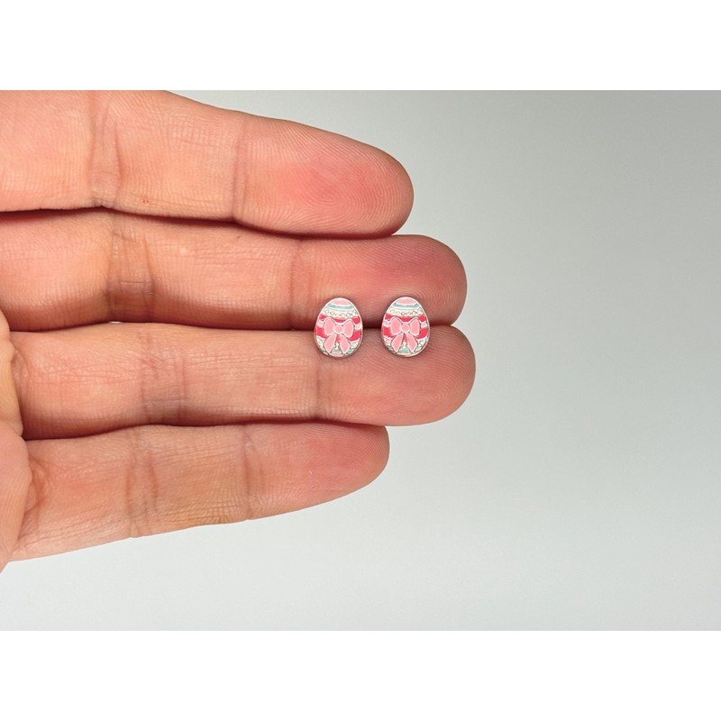 Easter Egg Earrings 925 Sterling Silver Pink