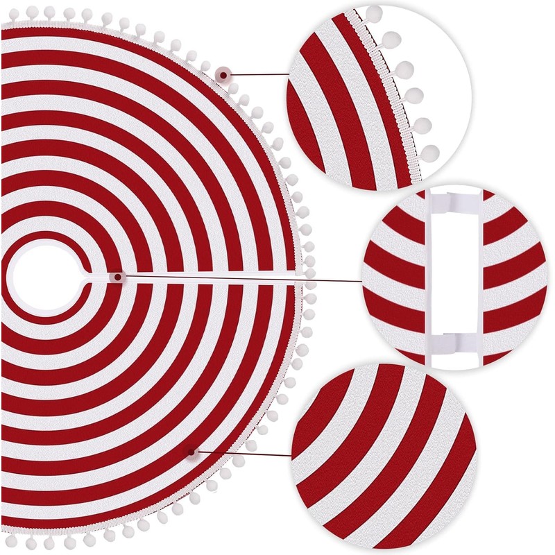 MACTING Christmas Tree Skirt 24" Red White Striped Tree Mat