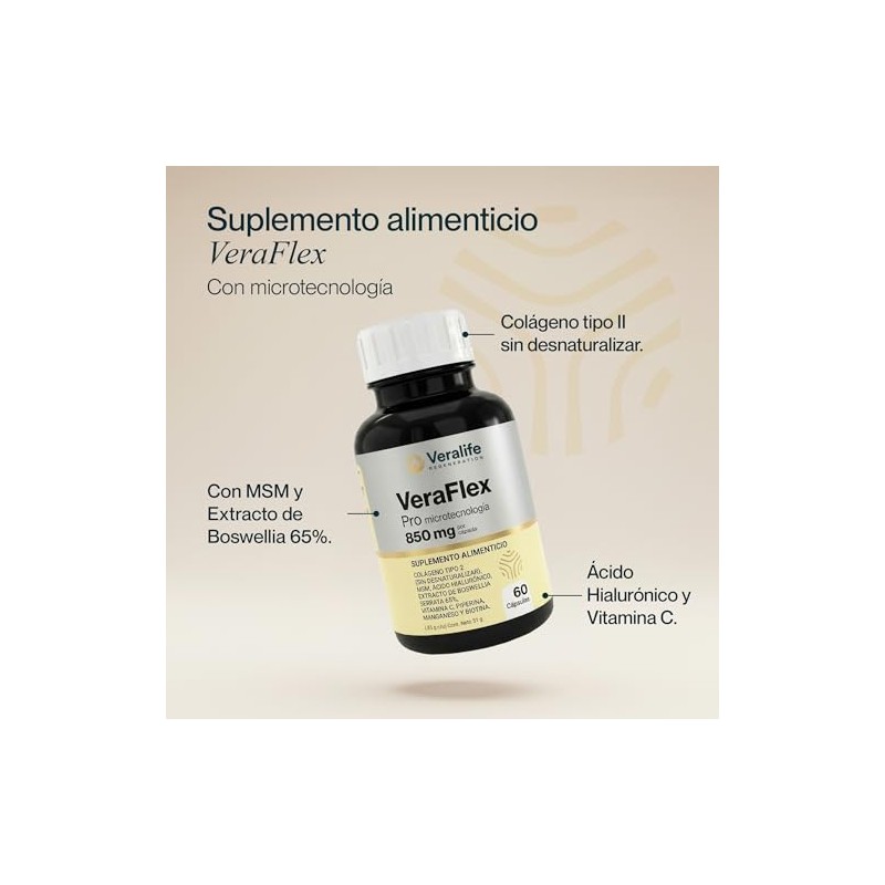 Veraflex Colágeno Tipo Msm Ácido Hialurónico Boswellia Vitamina Suplemento Cápsulas