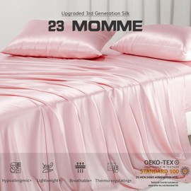 PROMEED 23 Momme Mulberry Silk Flat Sheet Full Size, 6A+ Silk Top Sheet 1pc, 1400TC, Soft Cooling Sheets for Hot Sleepers (Pink, Full)