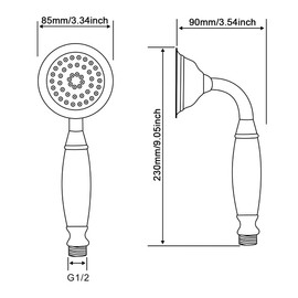 Ownace Big Size 3.3 Inch Traditional Brass Ceramics Telephone Hand Held Shower Head Victorian Shower Head with 1.5M Hose for Bathroom Taps