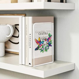 ENCIMART Acrylic Bookends for Shelves Decorative, 4 Pieces Clear Book Ends for Heavy Duty Book and Magazine Displays, Bookshelf Dividers Books Organizer for Office Home School