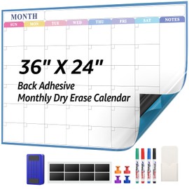 MaxGear Large Dry Erase Calendar for Wall, 36" x 24" Self-Adhesive Monthly Wall Calendar, Month Dry Erase White Board with 4 Markers, 1 Eraser, 4 Magnets, 1 Marker Holder for Office Home School