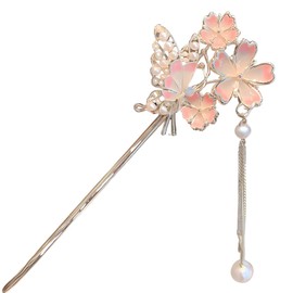 Miaomyao Kanzashi, Kanzashi, One Piece, Kimono, Yukata, Hair Ornament, Metal, Antique Flower, Pink, Cherry Blossom, Pearl, Gold, Hair Accessory