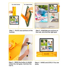 Stalishare Picture Hanging Tool with Level, Goodsnova Instaframe Easy Picture Hanging Tool for Hang and Level in Seconds, Wall Hanger Helper Guide for Photo/ Art/ Gallery Painting (Plastic, Yellow)