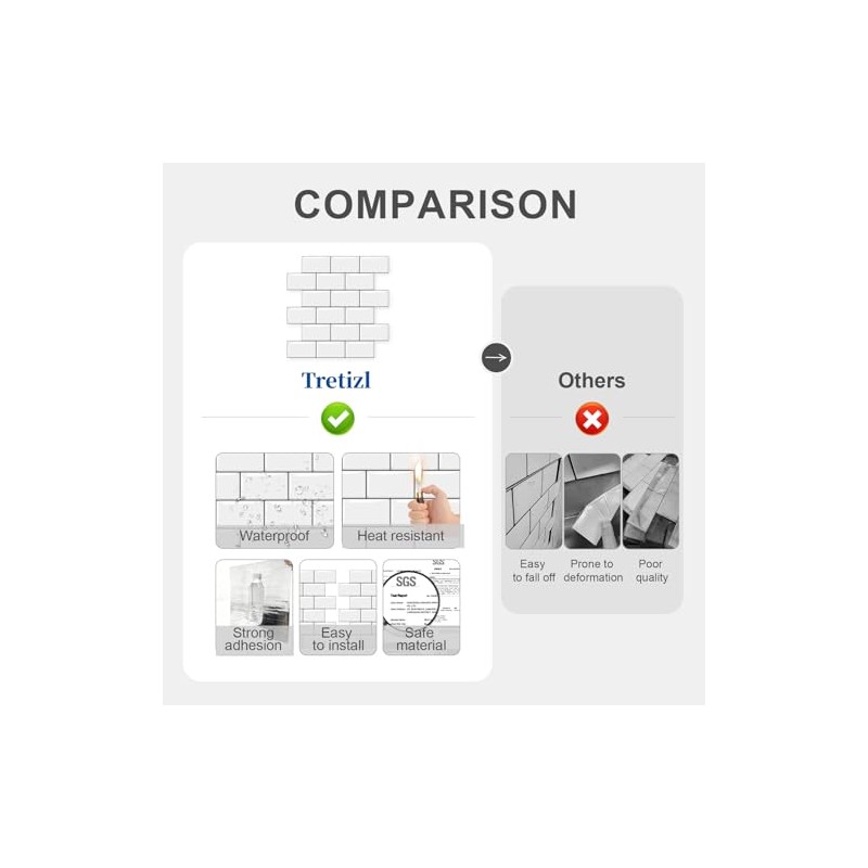 10 Sheets Thicker Design Peel and Stick Backsplash, Peel and