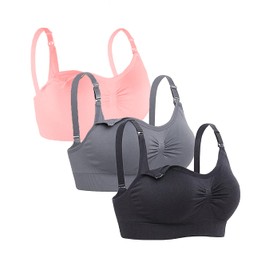 TAGNEFLOR Brasier de Lactancia para Mujer,Paquete de 3,Brasier de Lactancia sin Costuras sin Varillas. Top de Lactancia Bralette (Negro + Gris + Rosa, L)