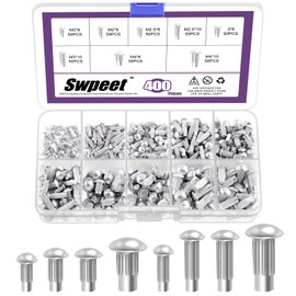 Swpeet 400Pcs M2 M2.5 M3 M4 × 6mm 8mm 10mm Aluminum Rivet Kit, Half Round Head Solid Knurled Rivets for Repairing Boats, Aircraft
