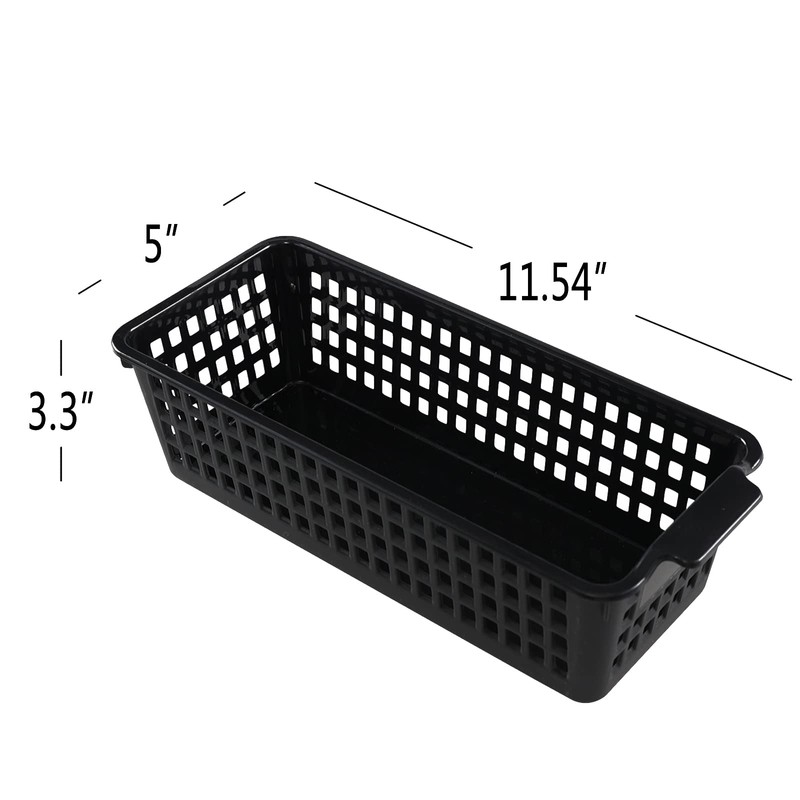Idotry 6-Pack Slim Plastic Storage Trays Baskets, Black Small Storage