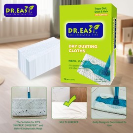 Dr.Easy Dry Dusting Cloths,72 Dry Cloths for Refil Pack,Un Scented,8x11 in,of Other Electrostatic Mops,Mops for Floor Cleaning
