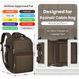 OTAHGK Hand Luggage 40 x 20 x 25 for Ryanair Underseat Travel Backpack 20L Waterproof Cabin Bags Aeroplane Suitcase Backpack Laptop Backpack Casual Daypack School Office Bag, brown