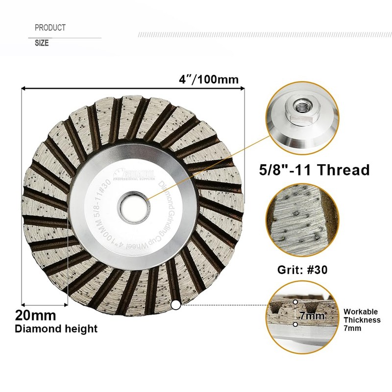 SHDIATOOL 4 Inch Diamond Grinding Cup Wheel for Granite Marble