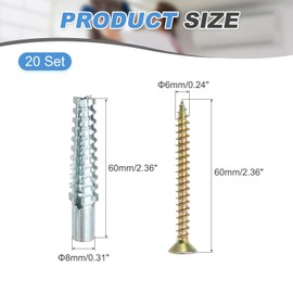 PATIKIL 20 Pcs Drywall Hollow Wall Anchors with Screws 0.24 x 2.36, Steel Dry Wall Anchors Kit for Wooden Concrete Plaster Hinge Hole Repair, Silver (8 x 60mm)