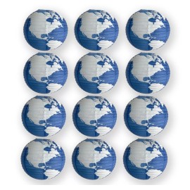 Quasimoon 12 PACK | 16" World Earth Globe Paper Lantern