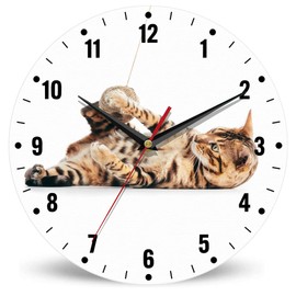 SPUNKER Clocks for Living Room,Funny Cats 10 Inch Wall Clock,Cute Animals Small Battery Operated Wall Clocks Decorative for Kitchen/Living Room/Bedroom/Bathroom/Dining Room