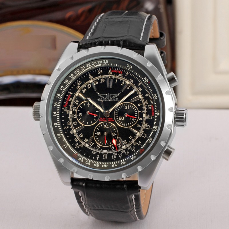 Men's Automatic Mechanical Watch with Leather Strap Fashion Wristwatch Calendar