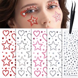 YGDZ Face Gems, Face Rhinestones Star Heart Self Adhesive Hair Gems, Festival Jewels Stickers Stick on, Rave Accessories, Face Jewels for Kids, Women