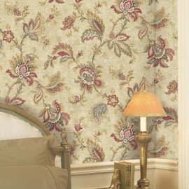 DacaiCloth Vintage Floral Peel and Stick Wallpaper, Beige with Red Paisley, Self-Adhesive Removable Wallpaper for Home Bedroom Cabinets Thicken, 17.3 x 236 inches