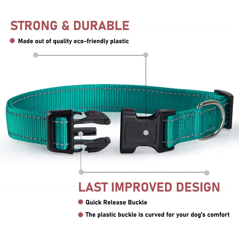Reflective Dog Collar with Buckle Adjustable Safety Nylon Collars for