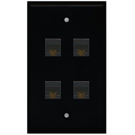 RiteAV - 4 Port Cat6 Ethernet Wall Plate - Black